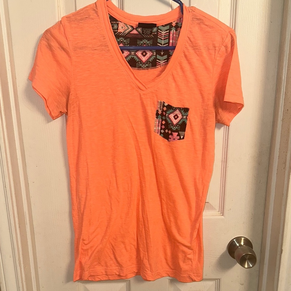 Rue21 Orange Short Sleeve Top with Patterned Pocket